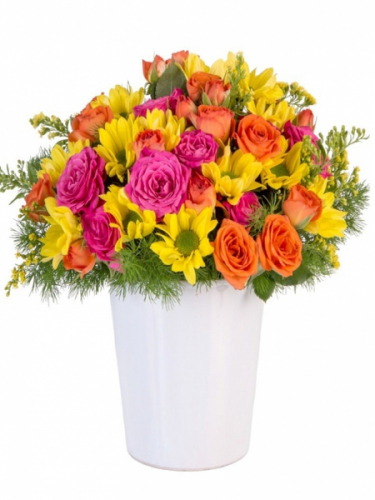 Seramik Saksıda Sarı Papatya ve Çardak Gülleri