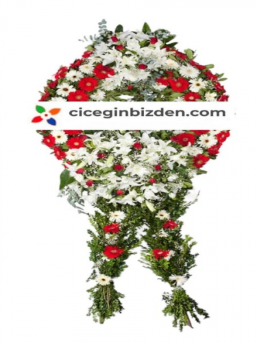 Kırmızı Beyaz Gerbera Cenaze Çelenk